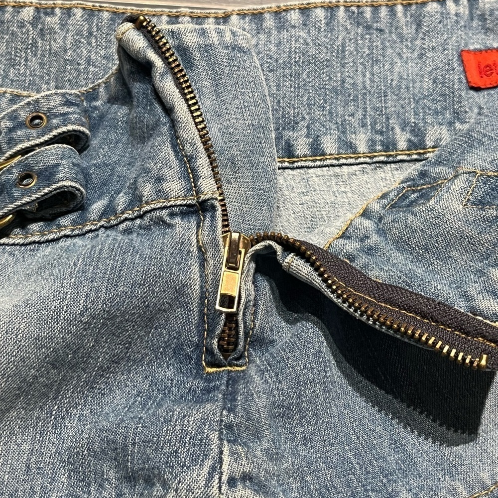Bongo LET ME B Micro Mini Flounce Denim Jean Skirt Double Buckle - Picture 7 of 11